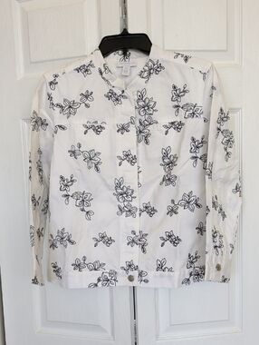 Charter Club White Jacket with Black Floral Print